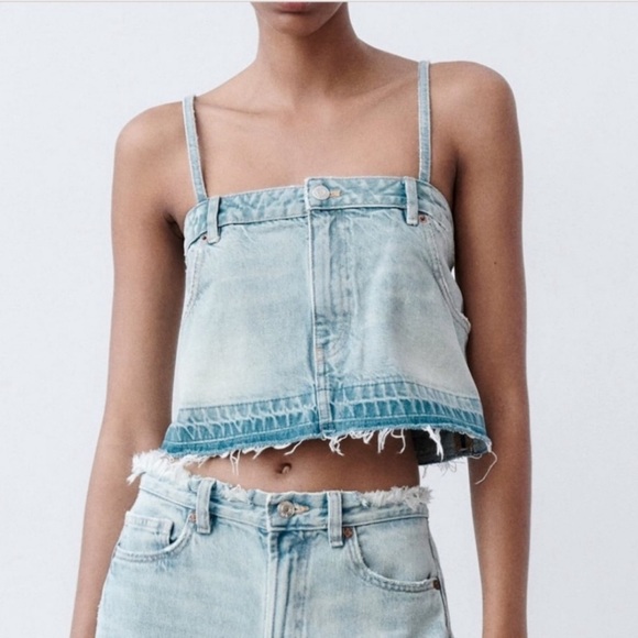 ZARA Denim Skirt style crop top blue size XS - Picture 2 of 11